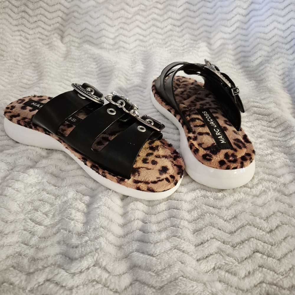 Marc Jacobs Edgy Leopard Print Sandals with Rhinestone Straps - Picture 7 of 10